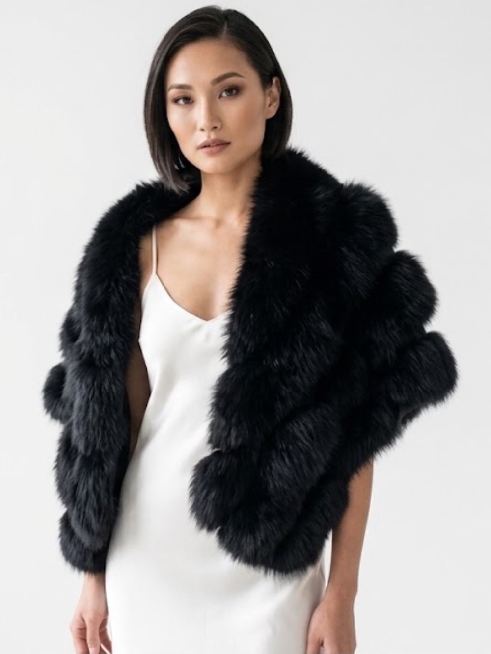Black Rabbit Fur Stole Wrap - Elegant Women's dress topper Coat Accessory